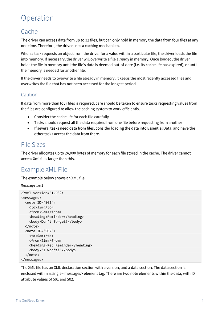 Preview thumbnail of page 4 of the XmlRead Driver Manual PDF document.